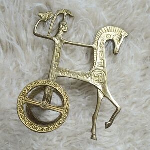Vintage MCM Weinberg Style Brass Greek Goddess Horse & Chariot